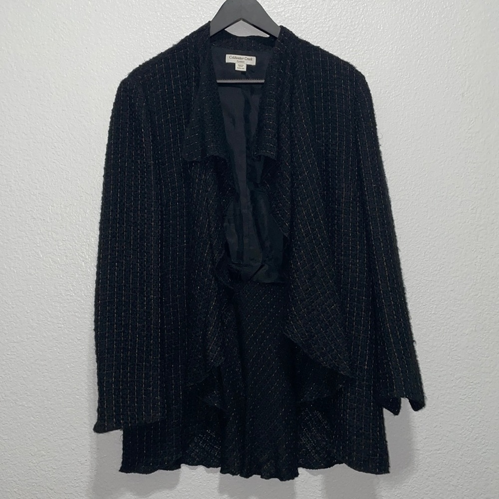 Coldwater Creek, Open Cardigan, Tweed, Black and Bronze Threading, Large (14-16)